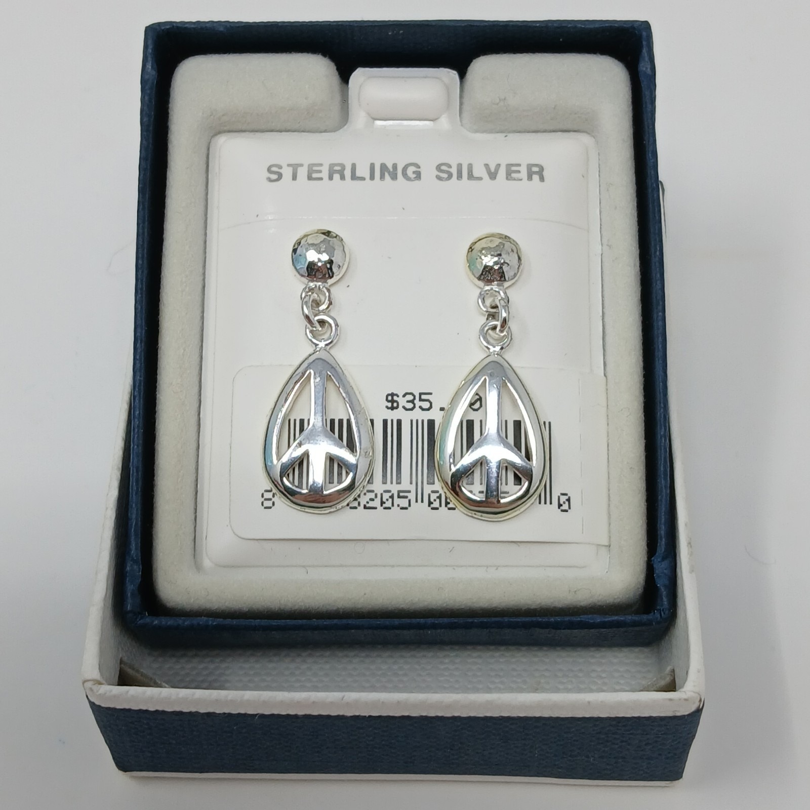 Peace Sign Sterling Silver Oval Dangle Earrings Jewelry